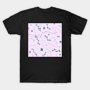 Green leaves floral pattern - lilac background T-Shirt